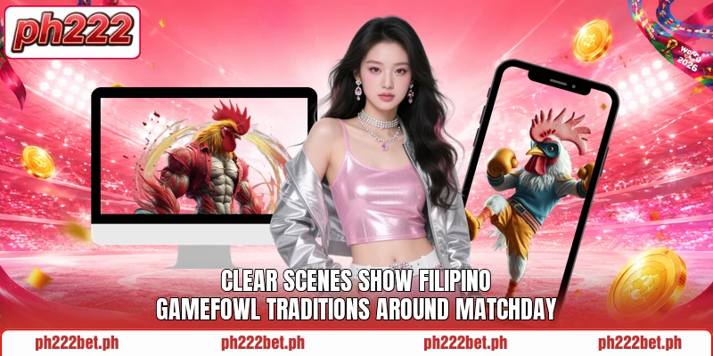 Clear scenes show filipino gamefowl traditions around matchday
