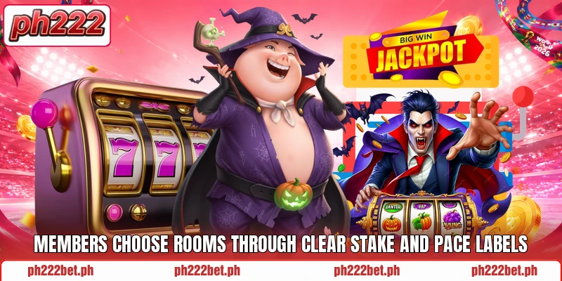 Members choose rooms through clear stake and pace labels Members choose rooms through clear stake and pace labels