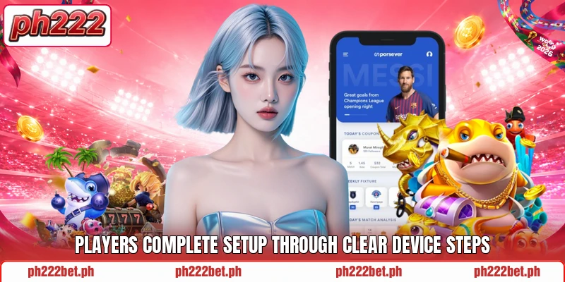 Players complete setup through clear device steps Players complete setup through clear device steps
